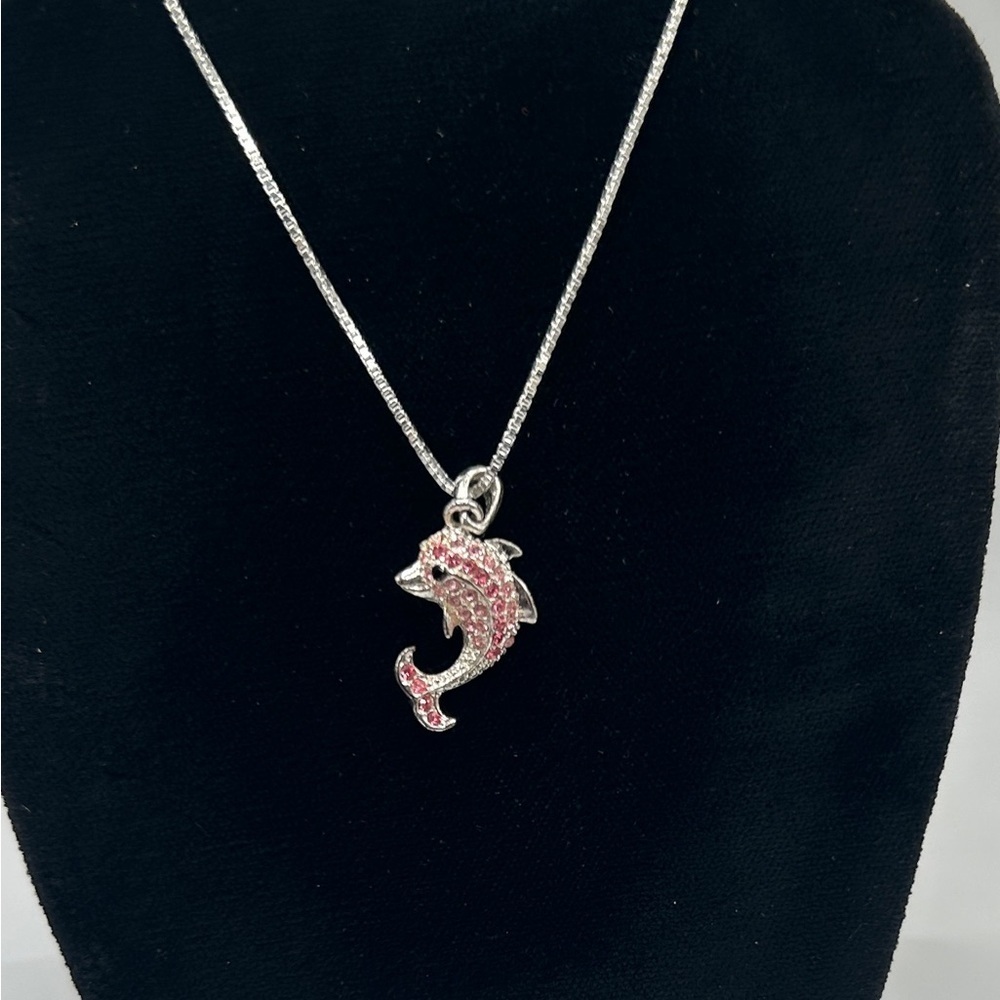 Elegant Silver Pink Black Crystal Dolphin Pendant Only​​​